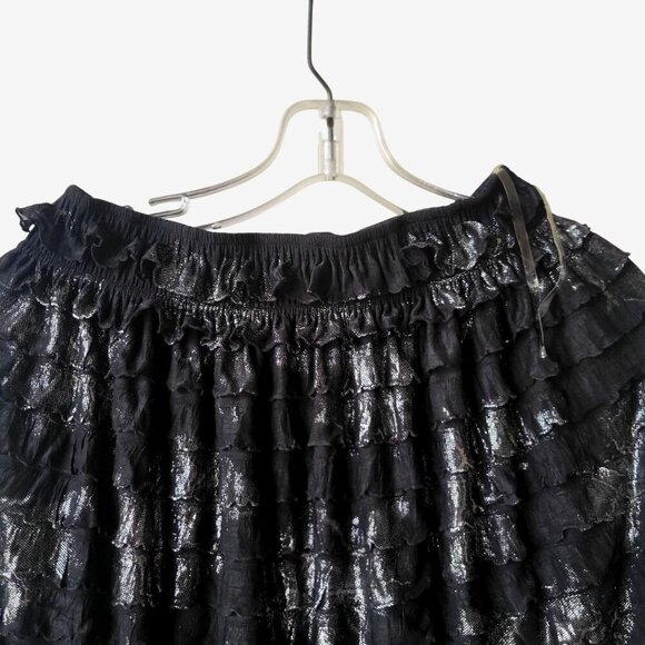 SANA HASHMAT COUTURE Black Metallic Tiered Maxi Skirt High Waisted- One Size - Picture 3 of 9